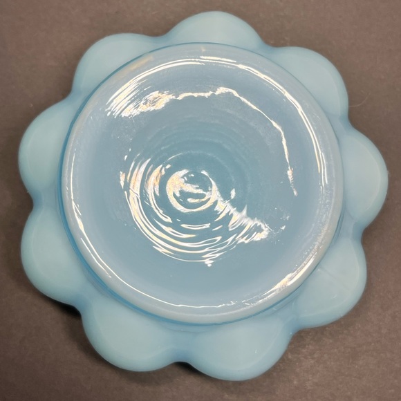 XL Fenton Melon Puff Box Powder Jar, Robin Egg Blue Frosted Overlay - Picture 2 of 10